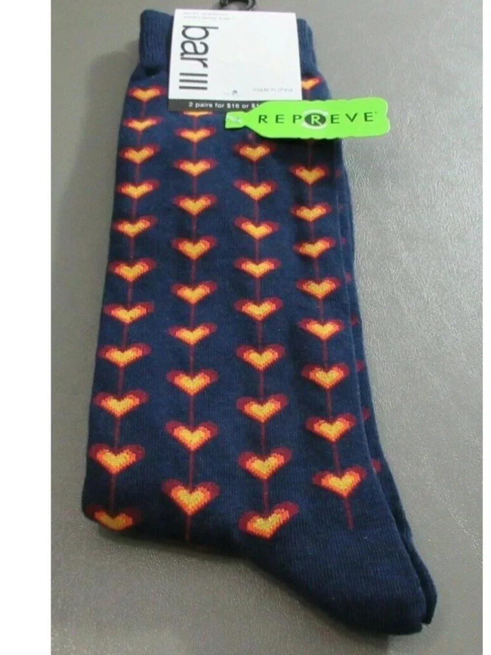 Bar III Men's 1-Pair Casual Novelty Socks, Blue Tiled Hearts, Shoe Size 7-12